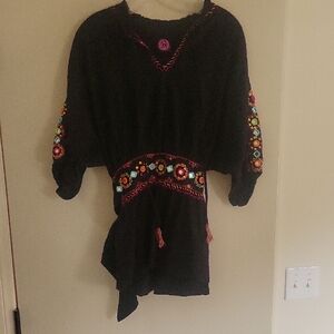 Double D Ranch Black Tunic with Purple and Orange Embroidery